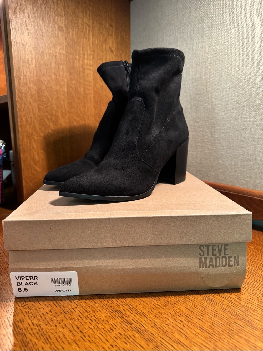 Steve Madden Black Suede Pointed Ankle Booties